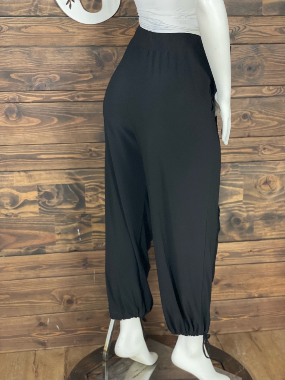 IC by Connie K | Black Pull-Cuff Wide Leg Pants Button Up Swag Draped Joggers - Picture 4 of 11